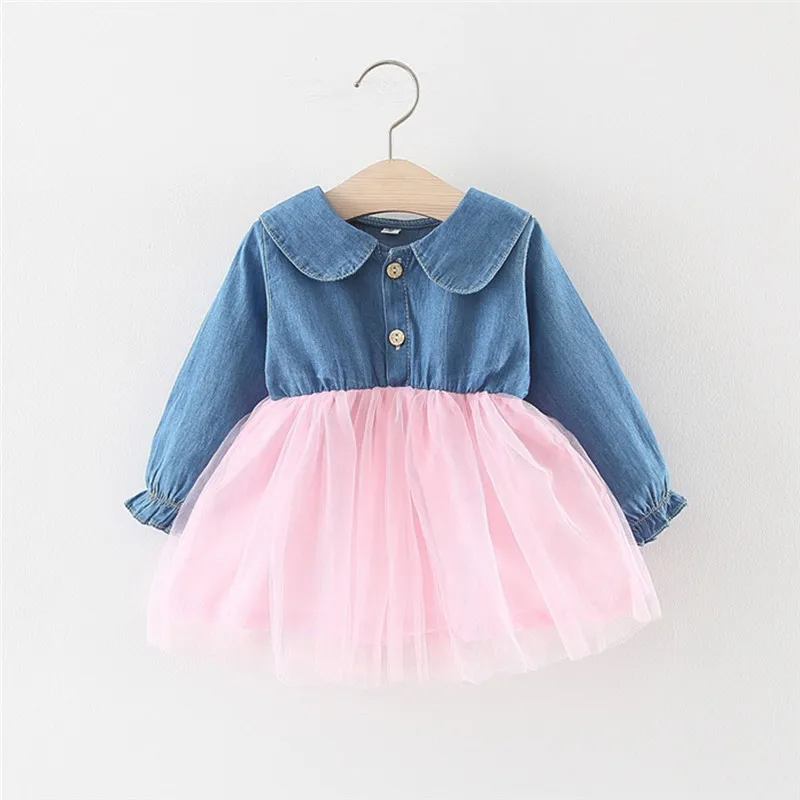 

2019 Fashion Toddler Baby Girl Dresses Fall Winter Kids Girls Tulle Denim Patchwork Rabbit Ear Dresses Casual Dresses