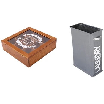 

Wheeled Oxford Laundry Basket Dark Gray & 9 Section Wooden Chic Tea Box Compartments Container Bag Chest Storage