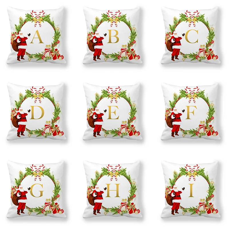 Sofa cushion cover new English alphabet pillowcase Christmas series hug Santa printed christmas pillow | Дом и сад