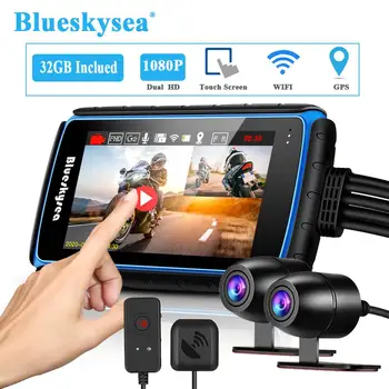 

Blueskysea DV988 Motorcycle WiFi Dash Camera With GPS FHD 1080P Dual Lens DVR Touch Screen Cámara moto Support HDR & Safe Mode