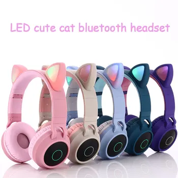 

Cute Cat Bluetooth 5.0 Headset Wireless Hifi Music Stereo Bass Headphones LED Light Mobile Phones Girl Daughter Headset For PC