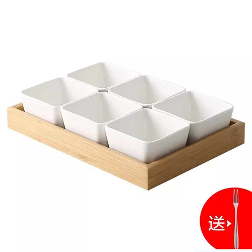 Японская керамическая тарелка для фруктов из бамбука и дерева сухофрукты тарелка для закуски поднос для хранения еды разделительный поднос салатник деревянный поднос - Color: 6pcs-C1