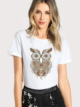 

Yeskuni Owl Design Graphic T Shirts 2022 New Short Sleeve Ropa Tumblr Mujer Fashion European Pullover Urban Art Matching Trend