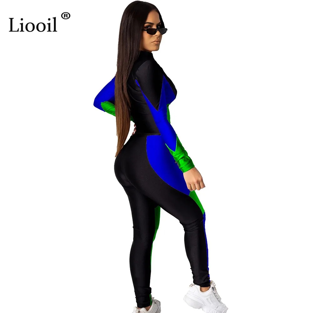 Liooil комплект из 2 предметов с цветным блоком, спортивный костюм для женщин, спортивный костюм с длинным рукавом, на молнии, сексуальный топ и брюки-карандаш, набор для бегунов