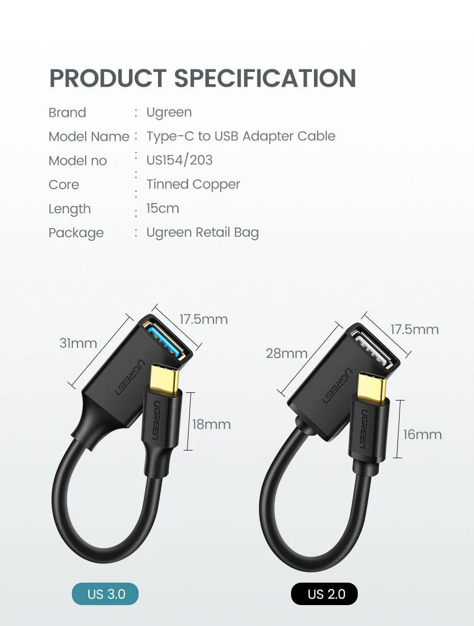 Adaptateur Ugreen USB C vers USB Type C câble OTG USB C mâle vers USB 3.0 A adaptateur de câble femelle pour MacBook Pro Samsung S9 USB-C OTG