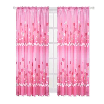 

Tulip Print Window Curtains Short 2 Colors For Living Room Rocket Bedroom Rod Curtain Windows Translucent Drapes Floral Panel