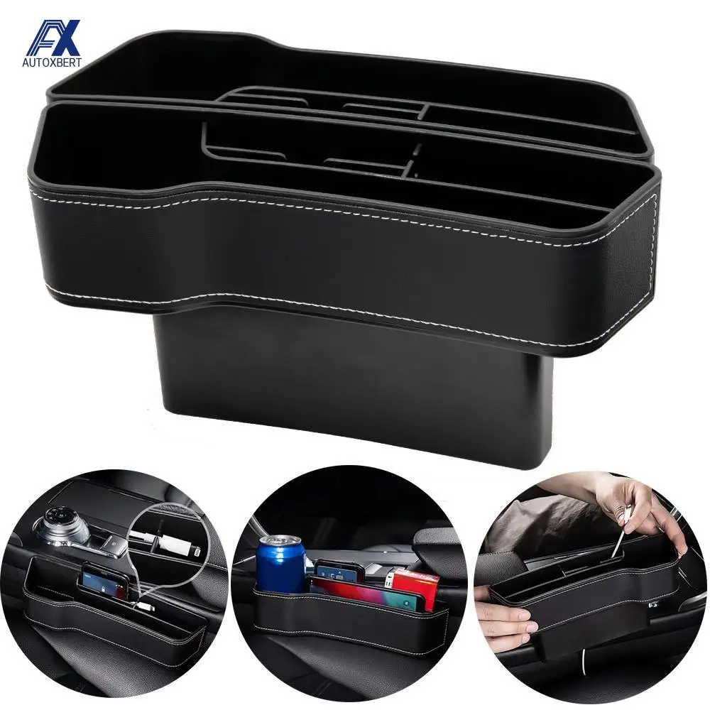 NEW Car Seat Gap Organizer PU Leather Storage Box Crevice Pocket With Cup Holder 