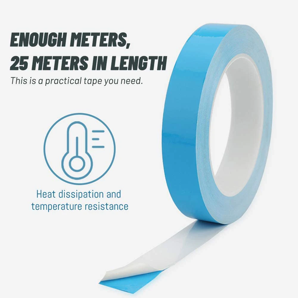 25M 양면 열 전도성 테이프 5-25mm 너비 파란색 열전달 테이프 컴퓨터 CPU GPU 용 접착 냉각 방열판