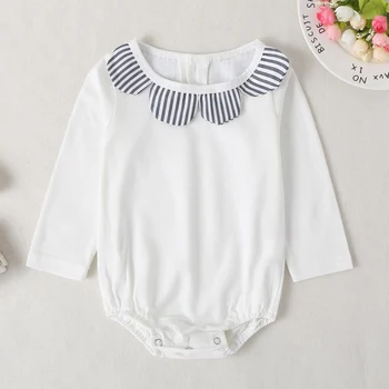 

2020 Baby Girl Baby Set Long Sleeve O-neck Rompers + Striped Shorts + Hairband Three Piece Set