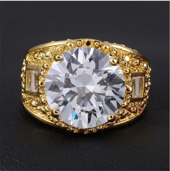 

Vintage Dubai Men's 10K Gold 15ct big White Sapphire CZ Claw Ring for Men LUXURY WEDDING RING JEWELRY Size 8/9/10/11/12