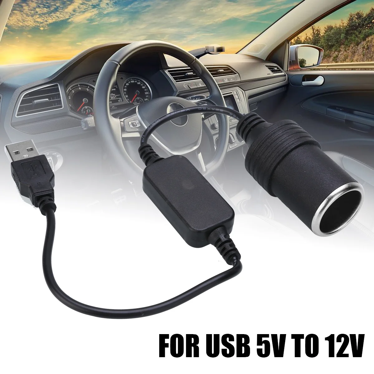 1pc USB 5V To 12V Car Female Cigarette Lighter Power Socket Converter Adapter 35cm For Driving Recorder Car Charger