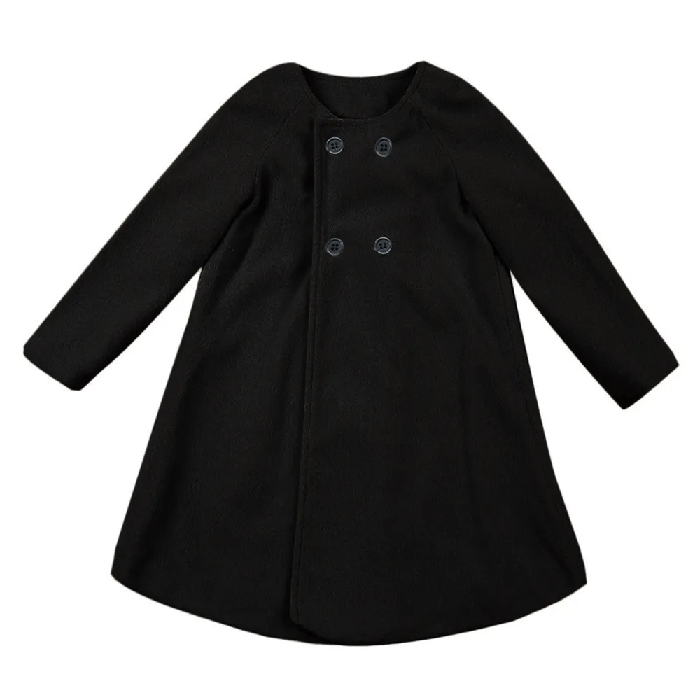Осенне-зимняя детская верхняя одежда для девочек, однотонная детская накидка с длинными рукавами, куртка на пуговицах теплое пальто, одежда подходит для От 6 месяцев до 3 лет и девочек - Цвет: Черный