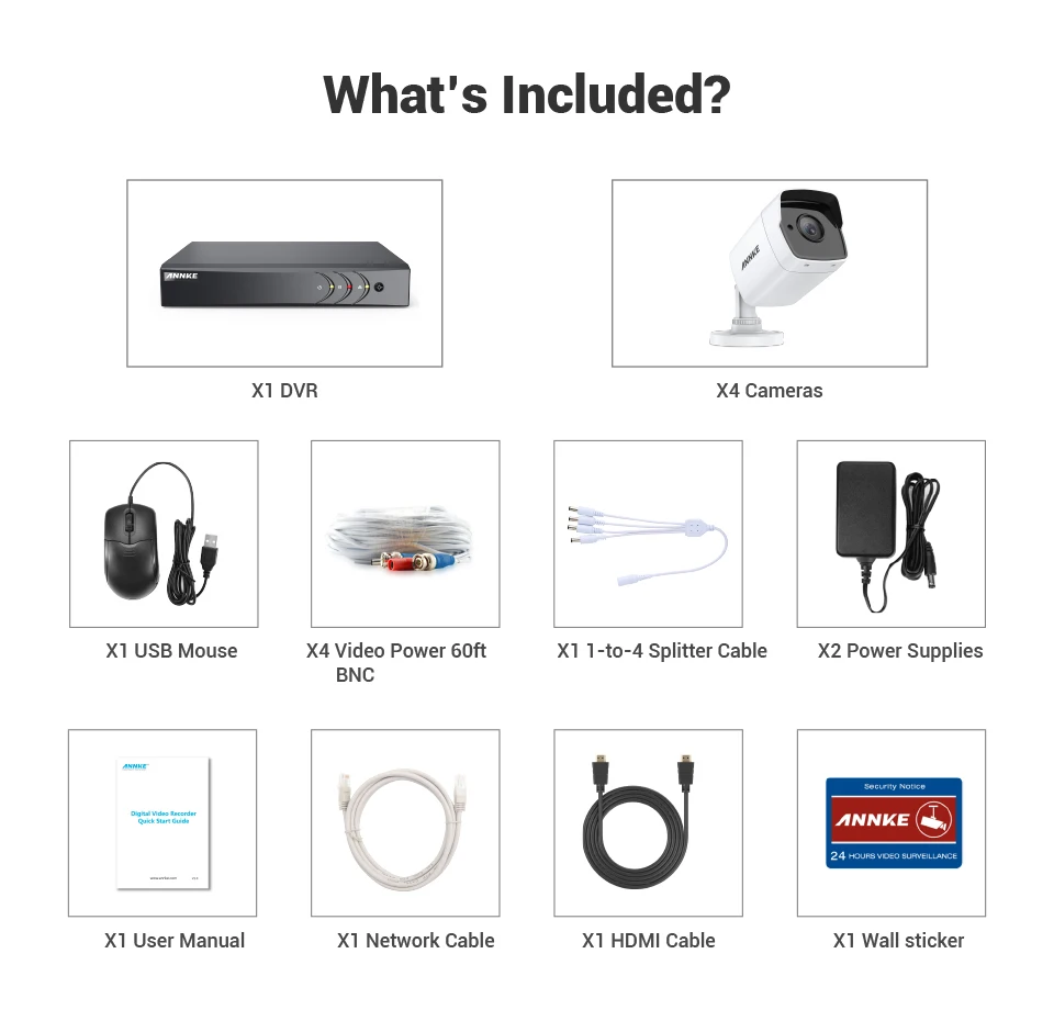 Sistema de Câmera de Segurança Bala ao ar Livre à Prova de Intempéries H.265 + Dvr com 4 Annke Lite Pçs hd Vigilância Cctv Kit 8ch 5mp 5in1 11 com 4 pçs 5mp hd bala ao