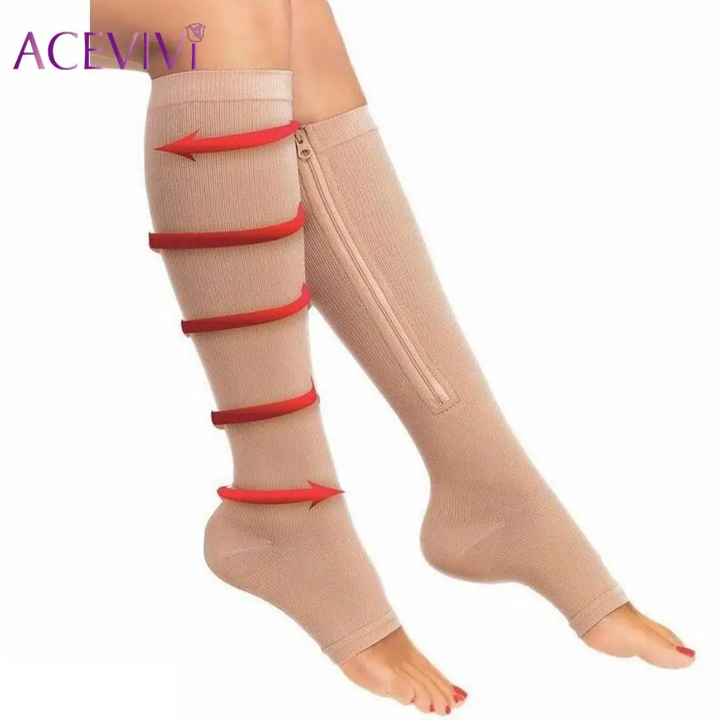 

New Unisex Fashion Open Toe Knee Length Zipper Burning Fat Pair of Pressure Compression Pressure Socks