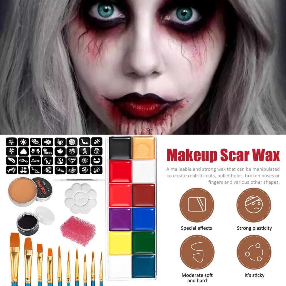 Kit de maquillaje para Halloween, película con efecto especial, piel,  nariz, cera para hacer cicatrices, pintura de cera falsa para el cuerpo,  pintura facial, cicatrices, heridas, piel, fiesta, escenario|Pintura de  cuerpo| -