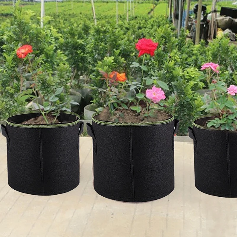 5 Packs Plant Grow Bags Growing Bags Non-woven Fabric Aeration Pots With Handles Root Container 1/2/3/5/7/10/15/20/25 Gallons