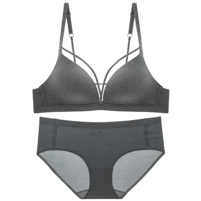 Gray Bra Set Сексуальное женское нижнее белье, набор, хлопок, пуш-ап, бюстгальтер и трусики, беспроводные, милые комплекты нижнего белья, комфортные, бесшовные, без косточек, трусы с открытой спиной - Цвет: Gray Bra Set