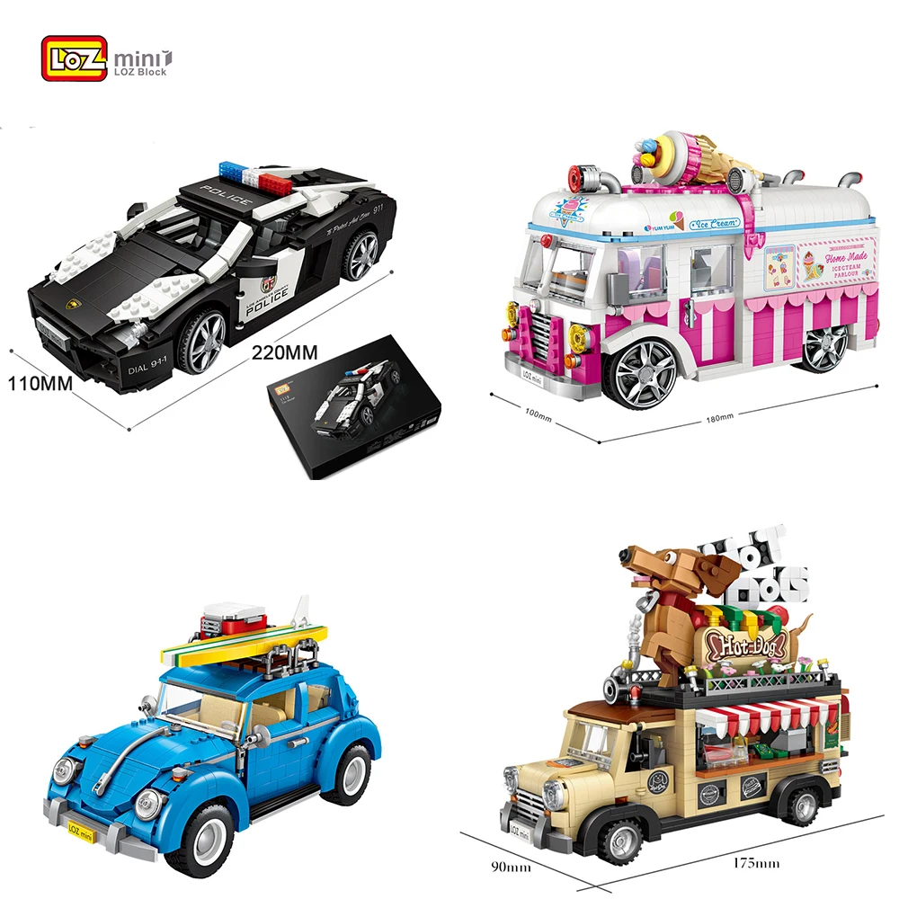

LOZ Hot Dog Ice Cream Van Volkswagen Beetle Car Model DIY Diamond Mini Micro Building Blocks Bricks Assembly Toys for Children