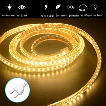 

Super bright LED Strip SMD 3014 220V 120LEDs/M IP67 Waterproof Flexible Light Power Plug For home outdoor garden tape rope 1-25M