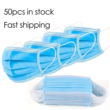 

50pcs Disposable Mask 3 Layers Dust Mask Antibacterial Face Protection Ear Loop Cover Dustproof Mouth Masks