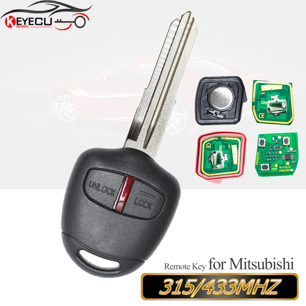 Keyecu 315mhz/433mhz id46 chip remoto chave fob 2 botão para mitsubishi