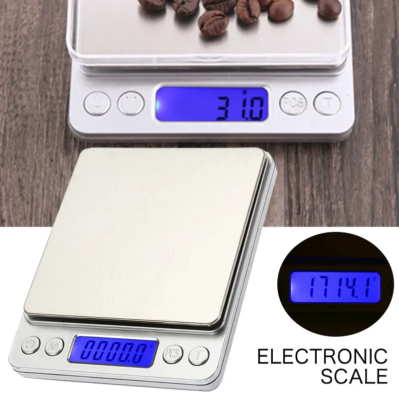 Digital Scale Stainless Steel 3kg 0.1g I2000 Jewelry LCD Display Portable Bar with Tray Platform Weighing Tool Mini Scale