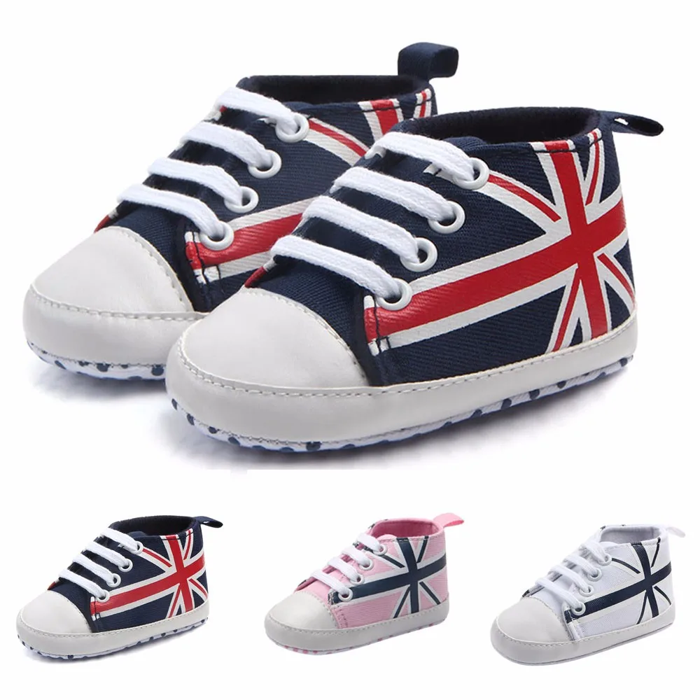 

2019 cloth shoes Newborn Infant Baby Union Jack Flag Print Canvas Anti-slip Soft Sneaker Rice flag Toddler Shoes Y807