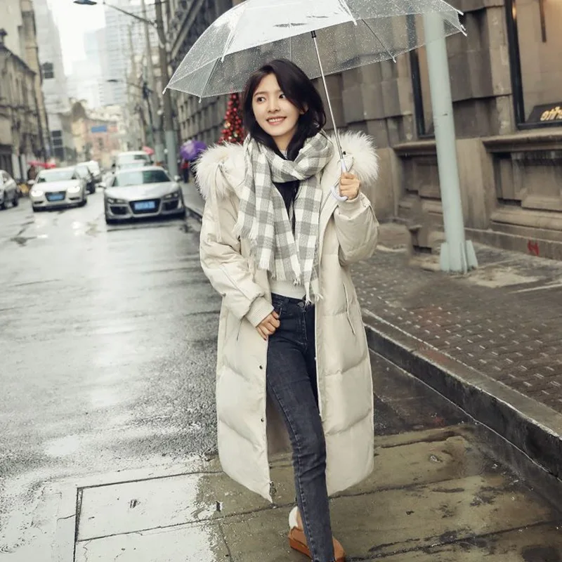 

Photo Shoot Main Push INS Chapter Ronon Off-white Straight-Cut Mid-length Hooded Large Fur Collar down Coat Cotton Overcoat Wome
