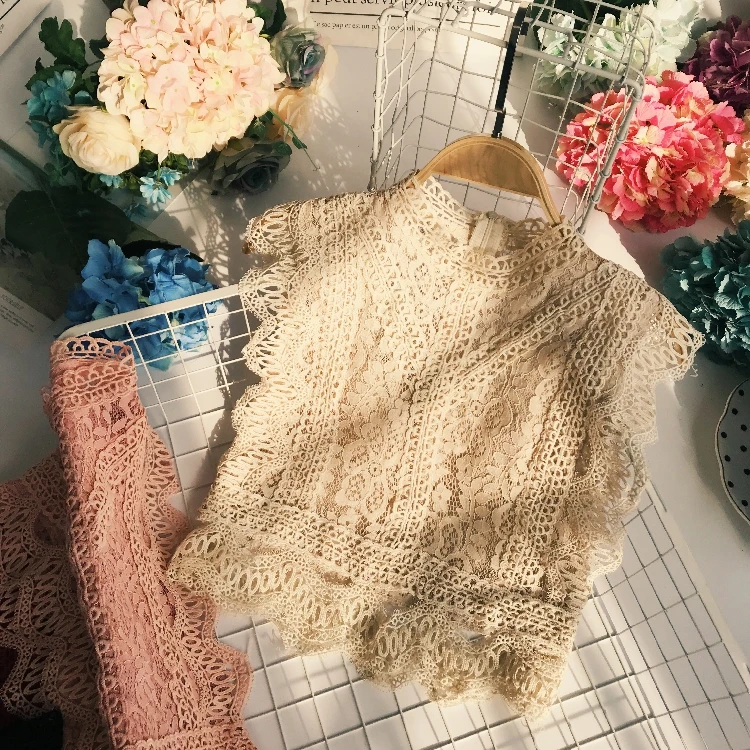 apricot Новая летняя женская мода короткий Кружевной Край полый пуловер жилет Дамский Тонкий элегантный кружевной наружный укороченный Топ майка рубашка - Цвет: apricot