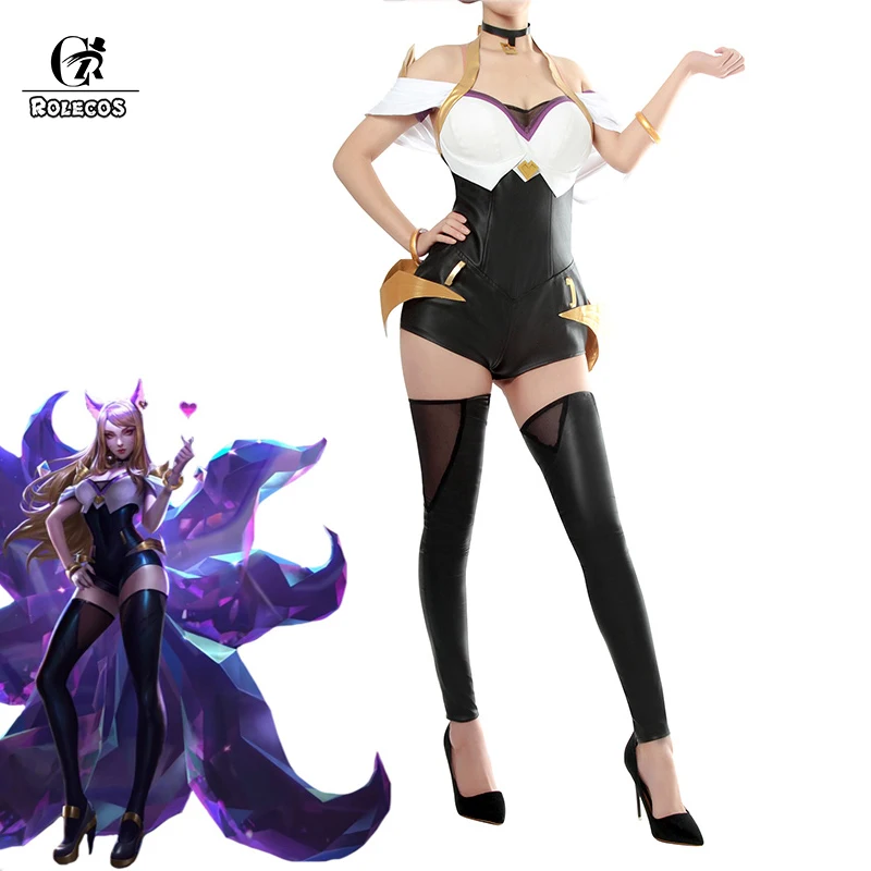 ROLECOS игры Лига Легенд K/DA Ahri Косплей Костюм кДа косплей костюм кожаная форма