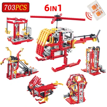 

6in1 RC Technic Helicopter Model Building Blocks Bricks Remote Control Power Machinery 703pcs STEM Enlighten Toys For children