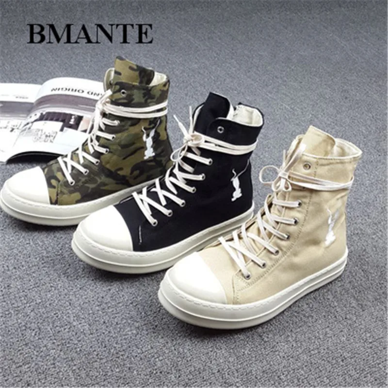 

Bmante Men Shoes Canvas Denim Camouflage Embroidery Trainers Sneakers Dark Goth Owen Men's Sneakers High Ankle Hip Hop Shoes