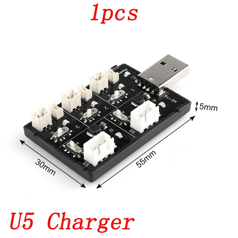 

1pcs RC Model Airplane U5 Chrager 1S 2S Lipo LiHV Battery Charging Adapter with LED Indicator USB Quick Rechargeable Parts