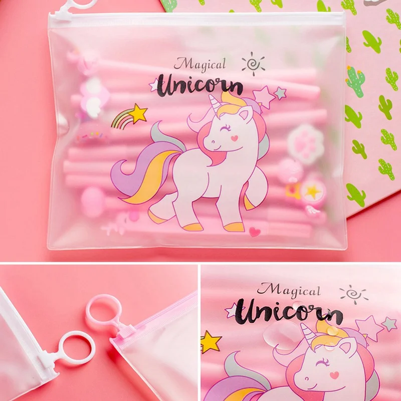 

10pcs Random Pen +Bag/Set Kawaii Unicorn Gel Pen Rainbow Color Pen For Student Writing Tools School Supplies Stationery Gifts