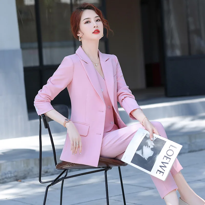 

Fall women's professional suit pants interview Professional business striped ladies blazer high quality Slim trousers Two-piece