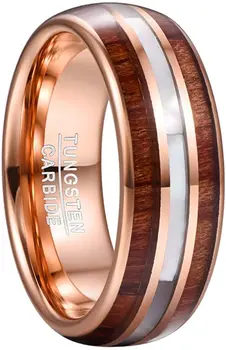 

2020 JQUEEN 8mm Tungsten Carbide Ring Hawaiian Koa Wood Tungsten Rings Mother of Pearl Shell Wedding Band Comfor Fit Size 7-12