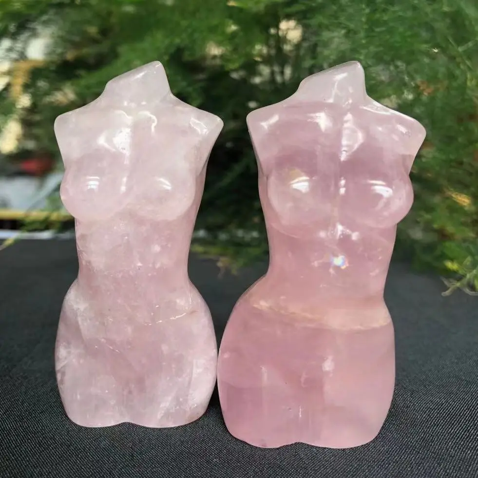 75-78mm Natural Rose Quartz Goddess Statue Crystal Carved Woman Torso Energy Pink Gem Body Sculpture Decorate Gift