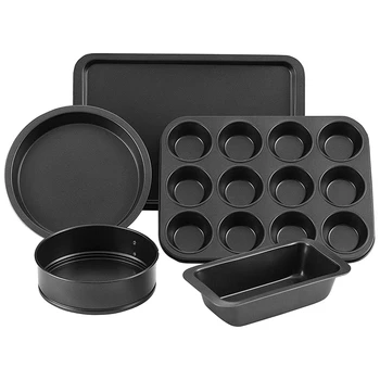 

5 Piece Baking Tray Set Baking Equipment-with Muffin Tray, Oven Tray, Cake Tray, Bread Tray and Honeycomb Bottom Cake Mold Set B