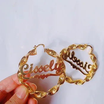 

Name Customized twist Hoop Earrings. Gold Plated Initial Earring,Personal Jewelry For Women