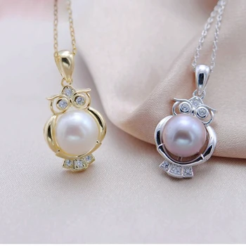 

MeiBaPJ Real Freshwater Pearl Owl Pendant Necklace 925 Sterling Silver Fine Party Jewelry for Women