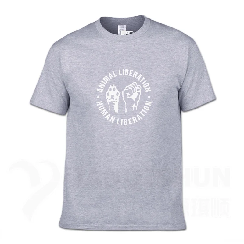 Gray 1 Футболка с надписью «ANIMAL LIBERATION-HUMAN LIBERATION», индивидуальная футболка с жестом, бутик, 16 цветов, чистый хлопок, футболка унисекс - Цвет: Gray 1