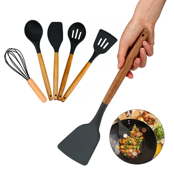 

5Pcs/Set Bamboo Fibre Tablespoon Wooden Kitchen Cooking Utensils Set Of Premium Heat Resistant Baking Tools Kitchenware