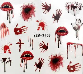 

WUF 1 PC Halloween Nail Sticker Water Self Adhesive Nail Art Tattoo Big Lips/palms Decals for DIY Decor Wraps