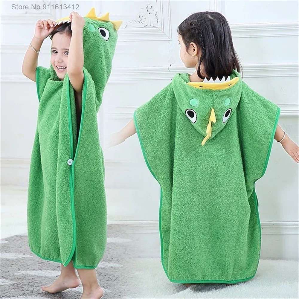 Blue Dinosaur Bath Towels Kids Soft Bathrobe Microfiber Hooded Children Robes Boys Girl Swimming 60x120cm Animal Print Towel