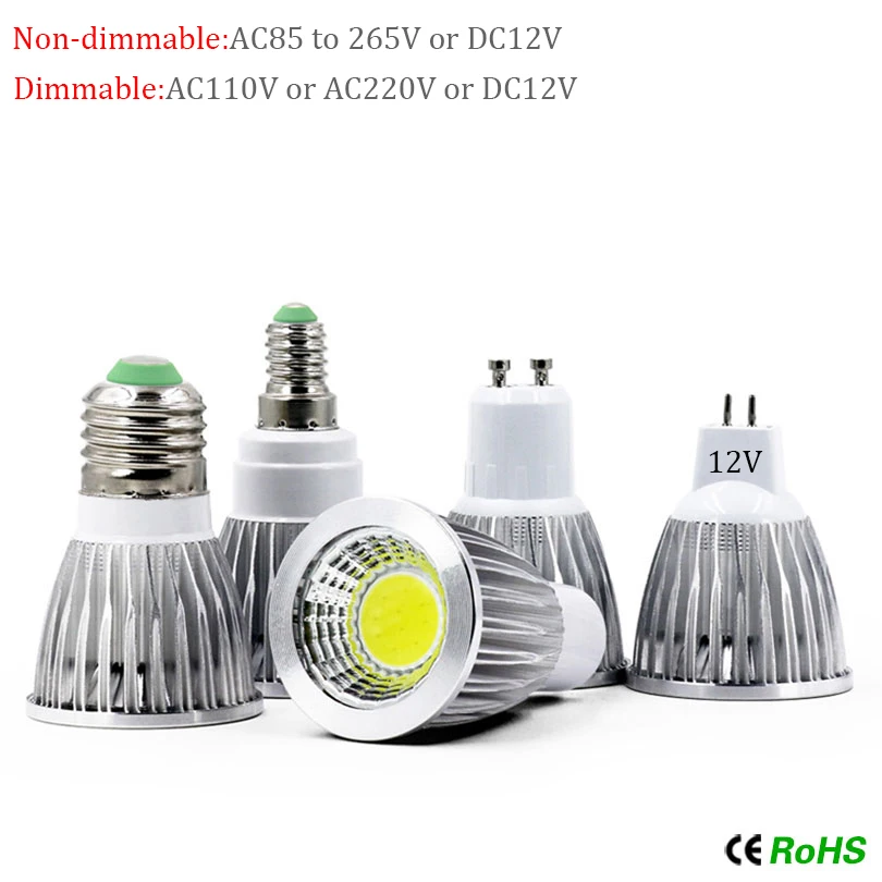 COB Светодиодный прожектор 15 Вт 12 9 светодиодные лампы E27 E14 GU10 GU5.3 220 В MR16 cob DC12V