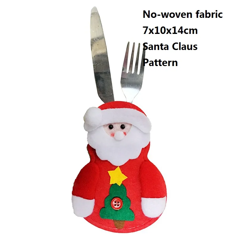 Christmas White Bow Linen Lace Tableware Silverwaser Holder Knife Fork Cover Xmas Ornament Dinner Table Decoration 1/2/4/6/10PCs - Цвет: D3