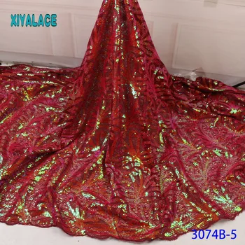 

Luxury Dark Red Black African Mesh Lace Fabrics 2019 High Quality Nigerian French Tulle Lace Net Lace Fabric YA3074B-5