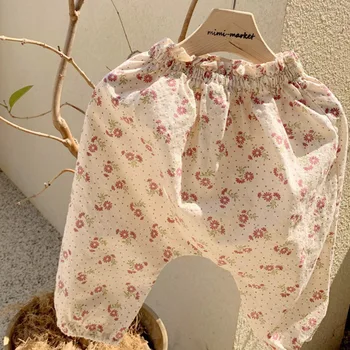 

3814 Baby Summer Floral Thin Cotton Pants Baby Girls Trousers High Waist Air Conditioning Mosquito Pants Children Clothes Pants