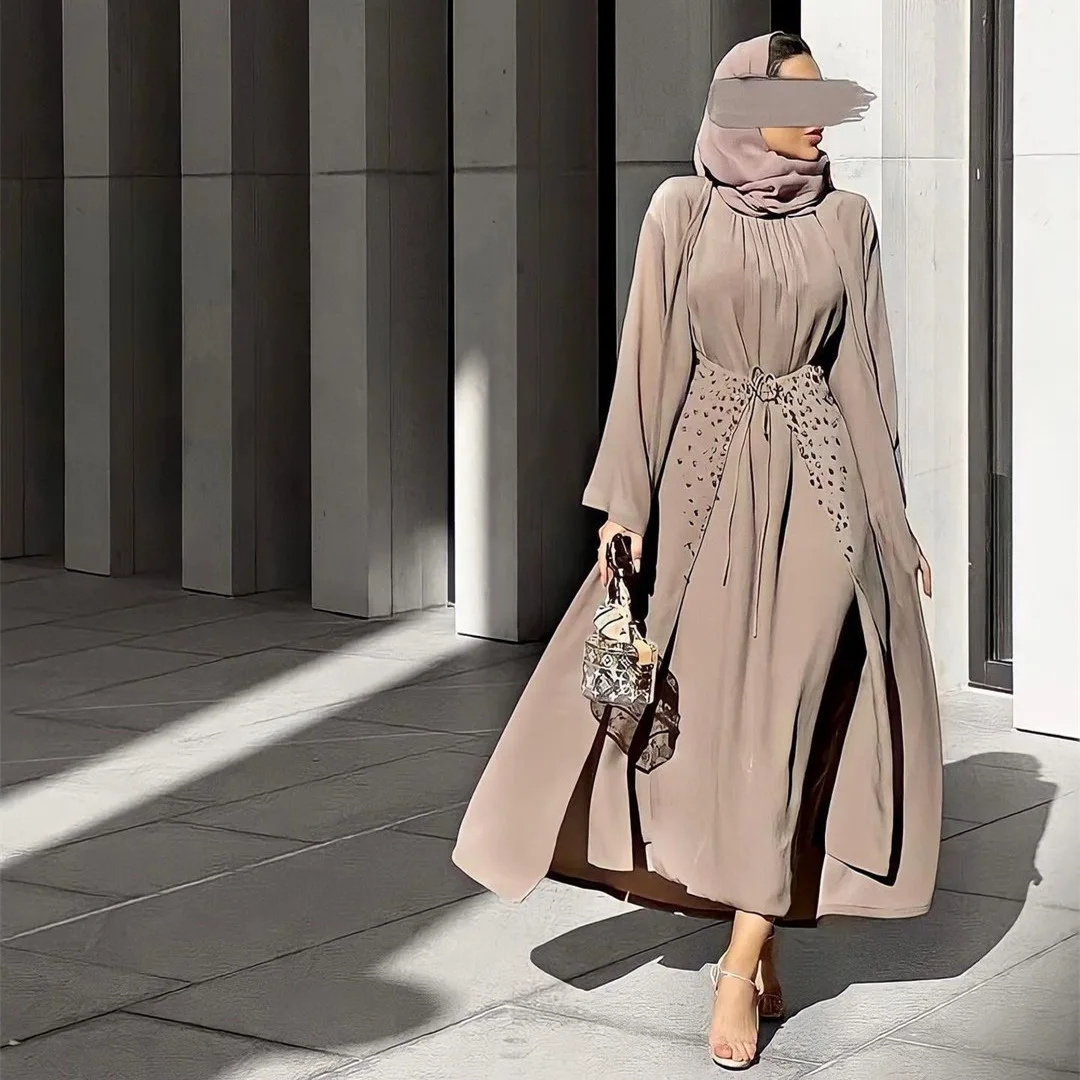 

Abaya Muslim Dress Women Fashion 3Pcs Rhinestone Abaya Dresses Moroccan Kaftan Caftan Female Robe Mubarak Hijab Islamic Clothes