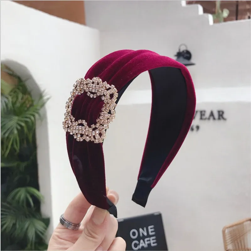 High-end boutique hair accessories women diamond super flash gold velvet wide-brimmed headband hairband girl hair band headwear